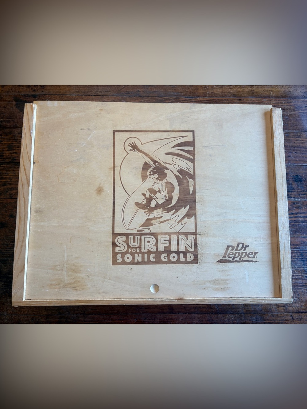 Vintage Large Dr Pepper Surfin' for Sonic Gold Wooden Box